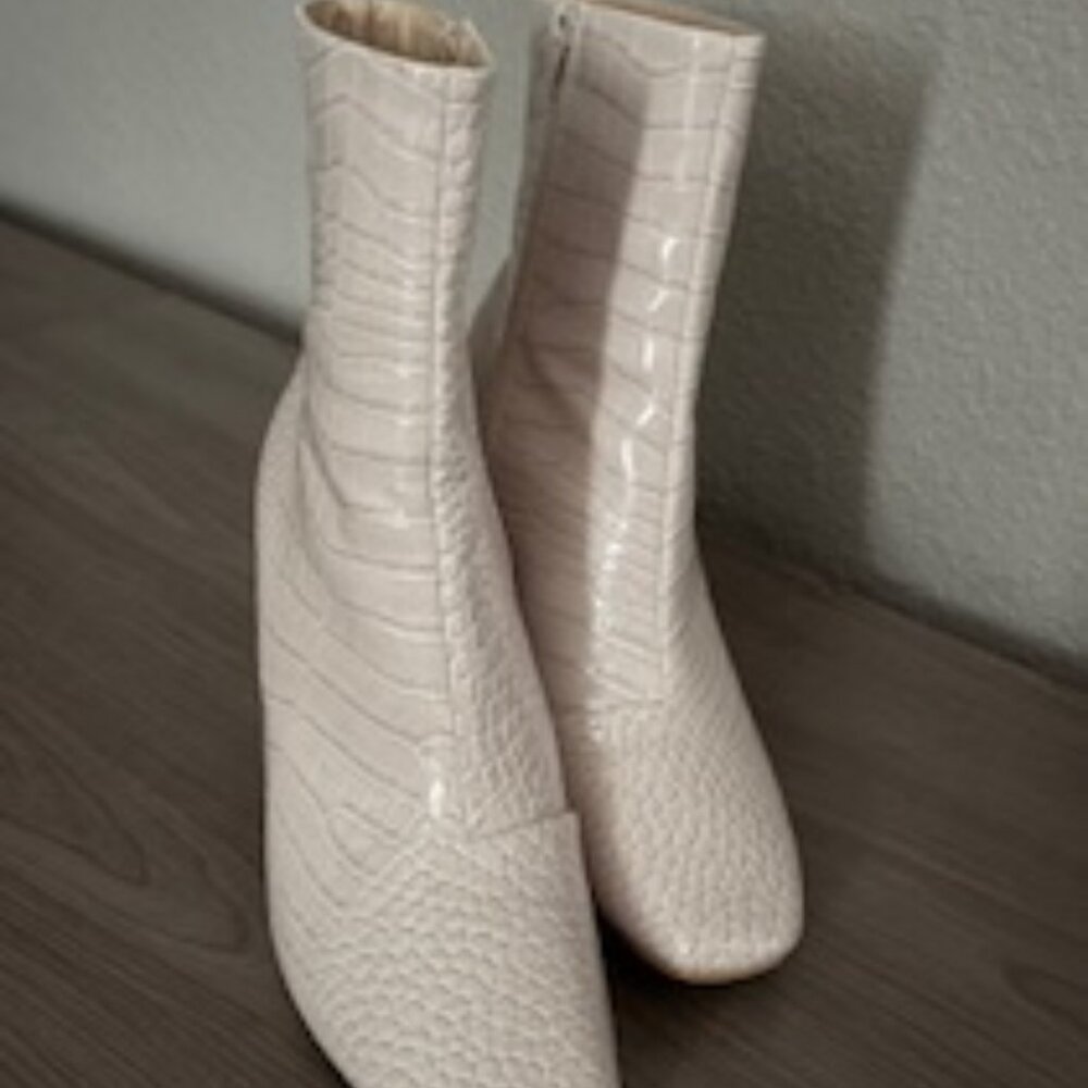 Lulus Light Pink Snakeskin Booties